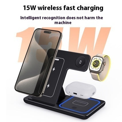 3 in 1 Fast Wireless Charger with LED Light Foldable for iPhone 15 14 13 12 11 IWatch 9 8 7 6 5 Airpods Pro